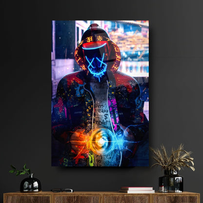 L'homme au Masque Tableau en Verre Trempé