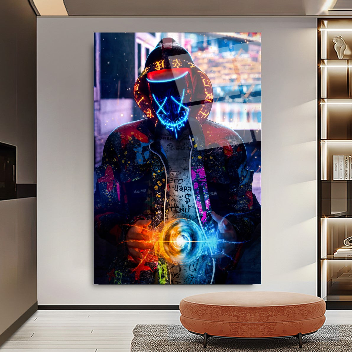 L'homme au Masque Tableau en Verre Trempé