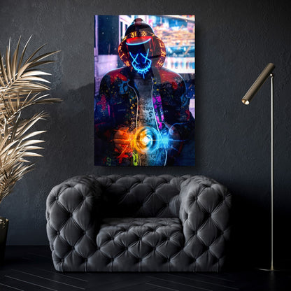 L'homme au Masque Tableau en Verre Trempé