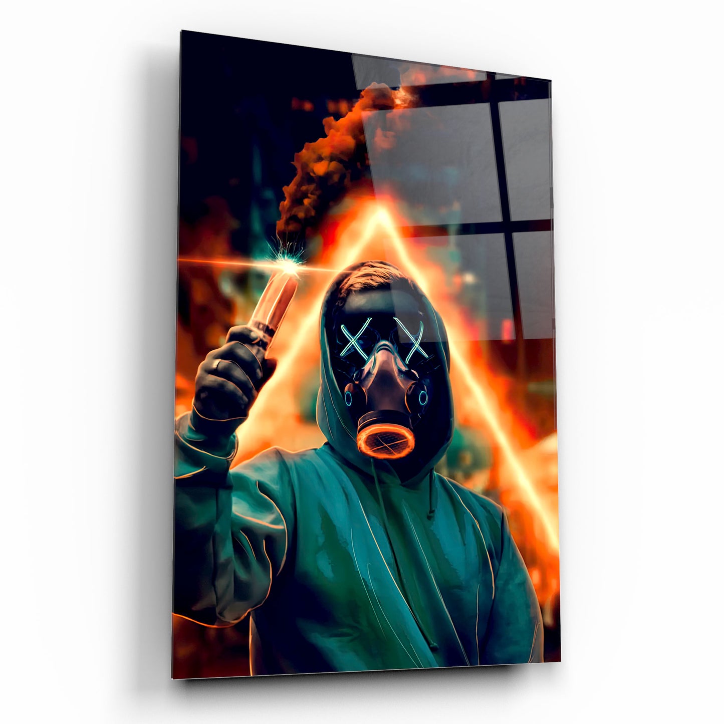 Uomo con la Maschera Quadro in Vetro Temperato