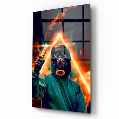 Uomo con la Maschera Quadro in Vetro Temperato