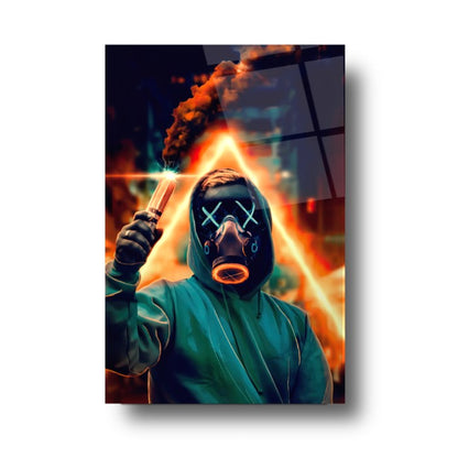 Uomo con la Maschera Quadro in Vetro Temperato