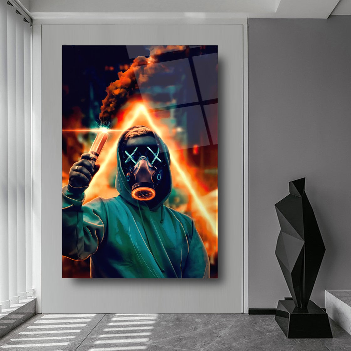 Uomo con la Maschera Quadro in Vetro Temperato