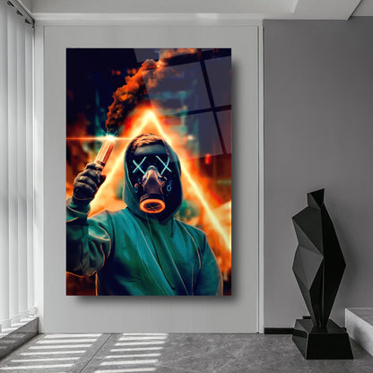 Uomo con la Maschera Quadro in Vetro Temperato