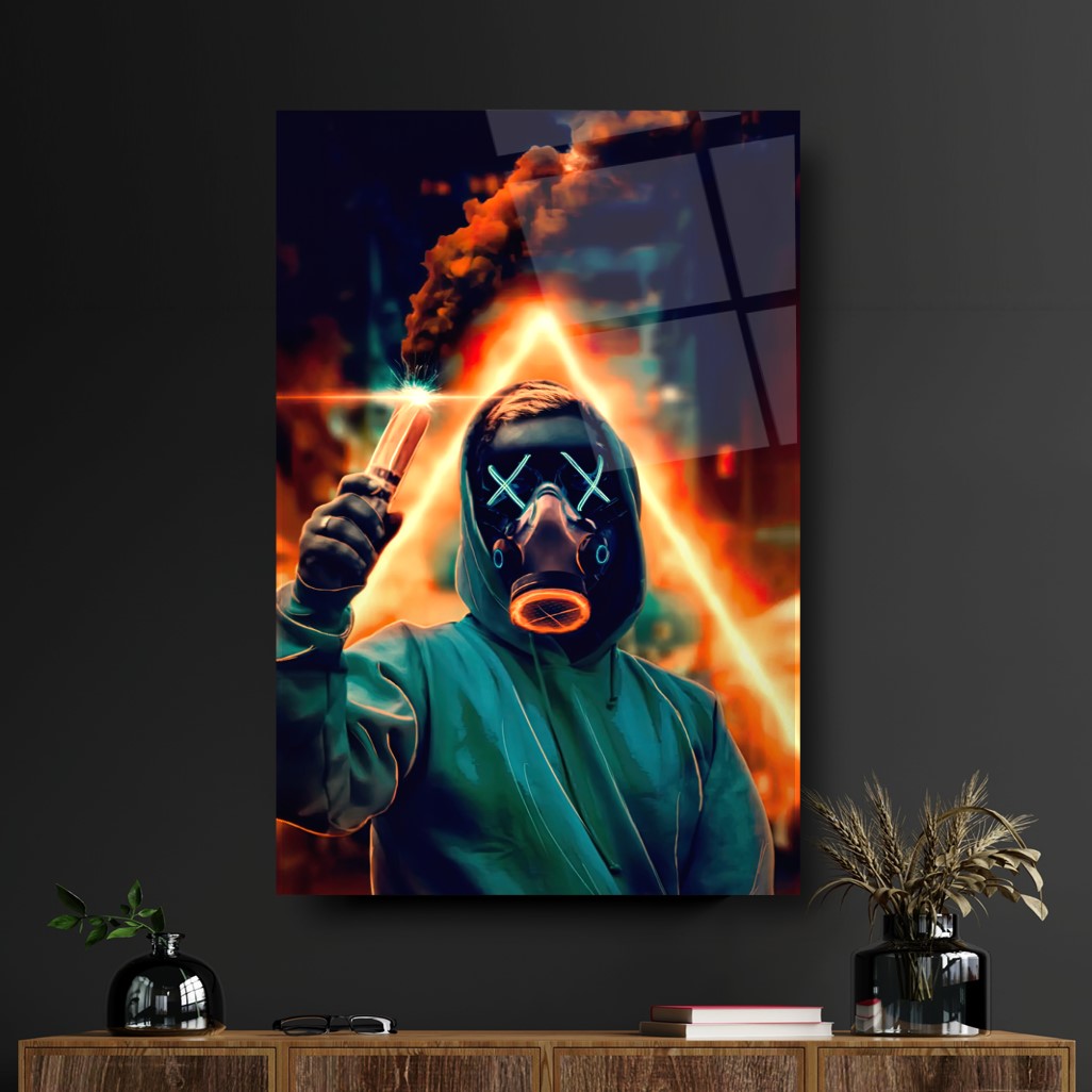 Uomo con la Maschera Quadro in Vetro Temperato
