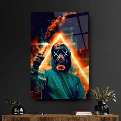 Uomo con la Maschera Quadro in Vetro Temperato