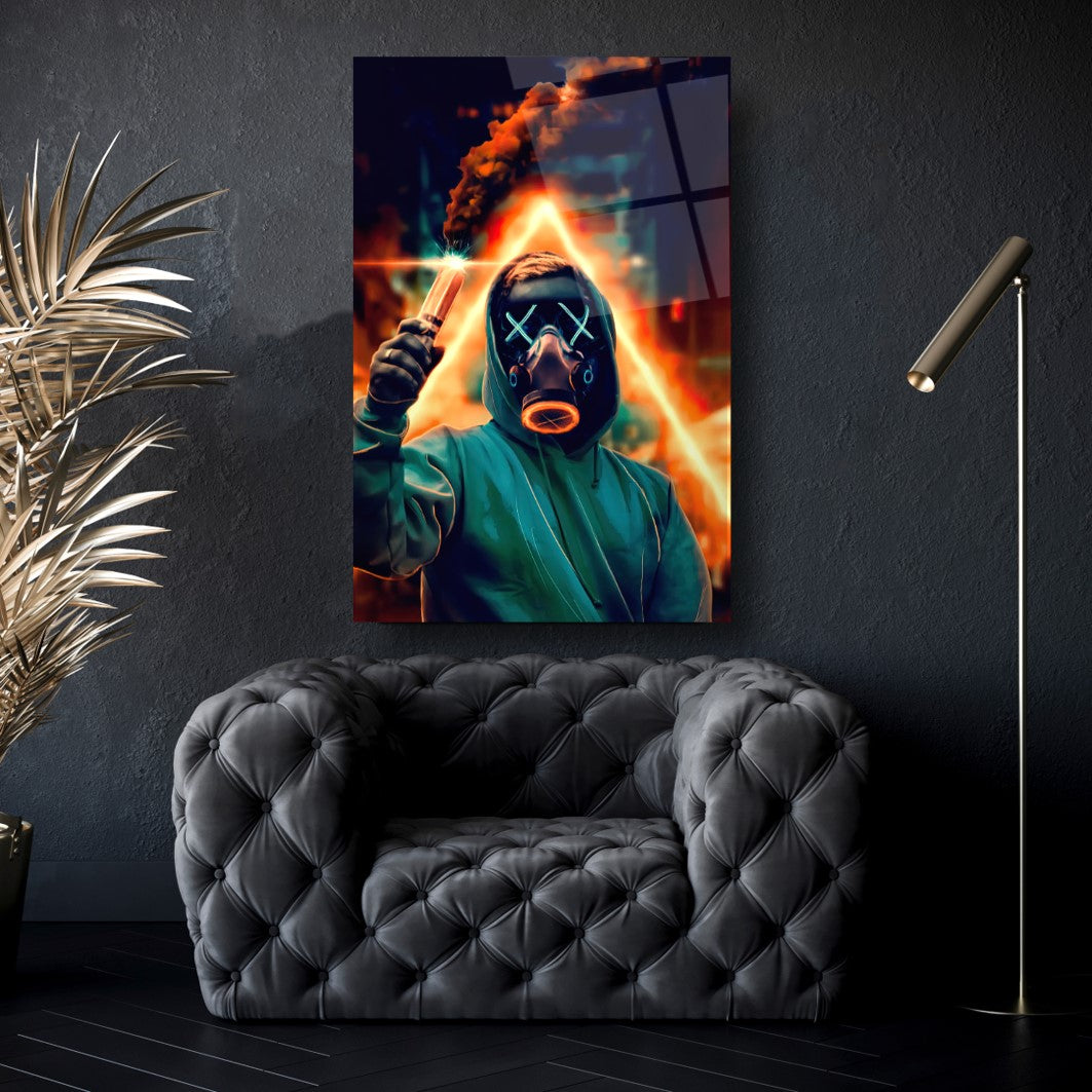 Uomo con la Maschera Quadro in Vetro Temperato