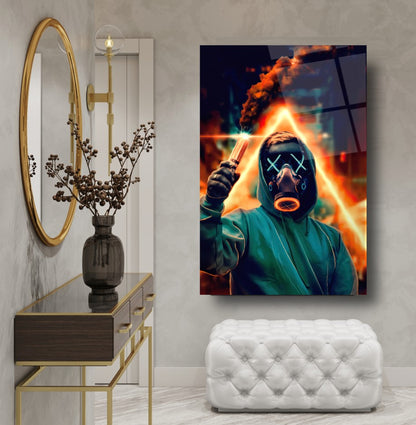 Uomo con la Maschera Quadro in Vetro Temperato