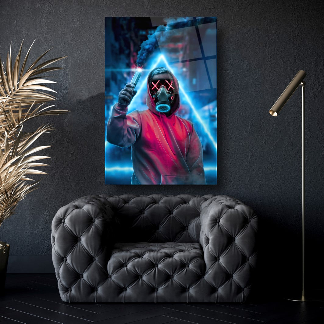 L'homme au Masque Tableau en Verre Trempé