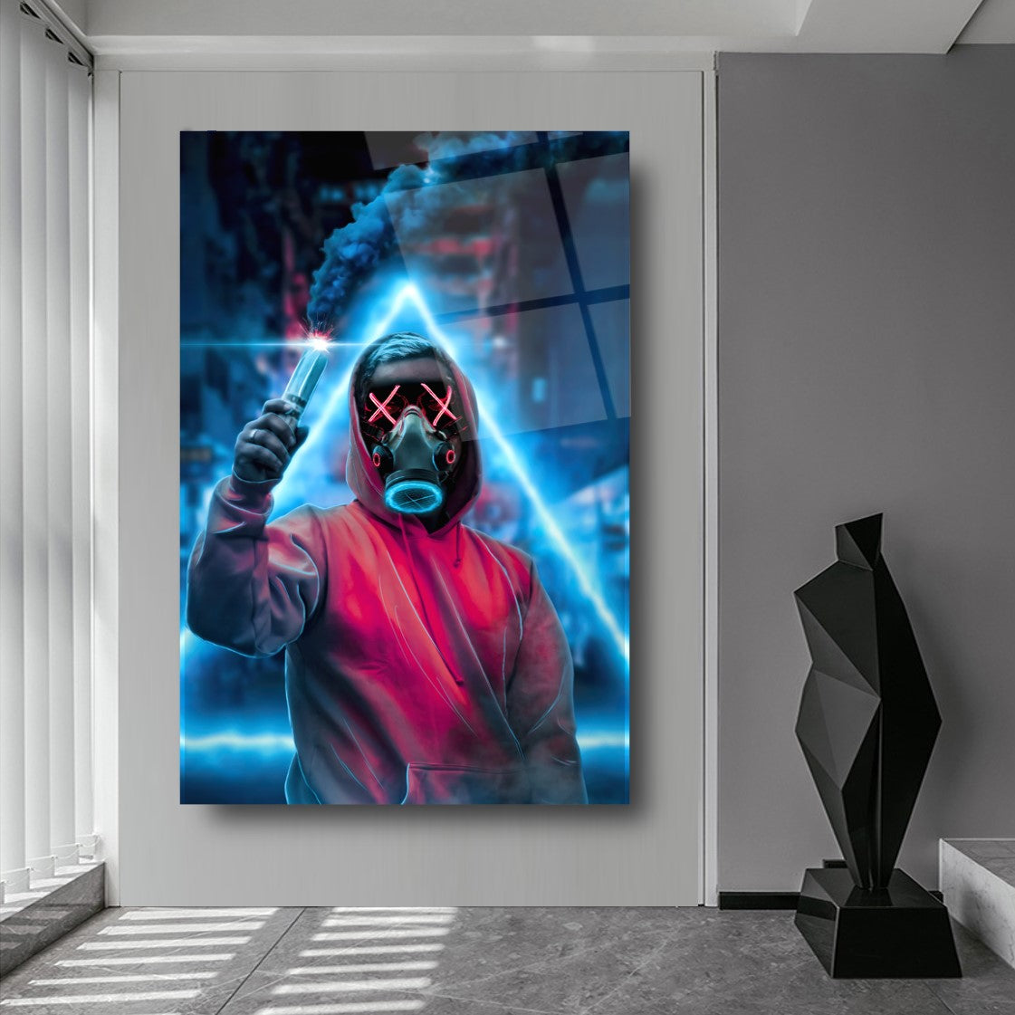 L'homme au Masque Tableau en Verre Trempé