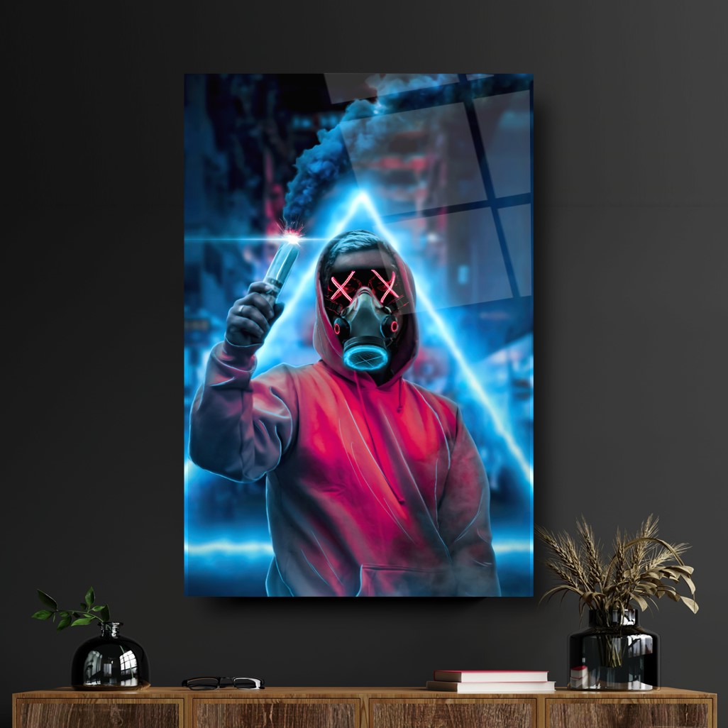 L'homme au Masque Tableau en Verre Trempé