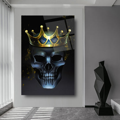 Crâne Couronné Tableau en Verre Trempé