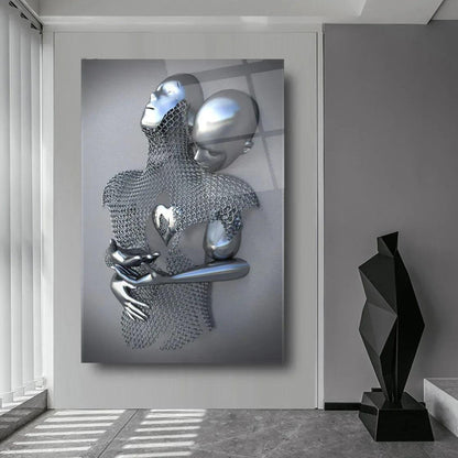 Couple Embrace Glass Wall Art - LUXARTDECO