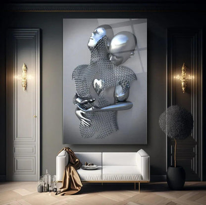 Couple Embrace Glass Wall Art - LUXARTDECO