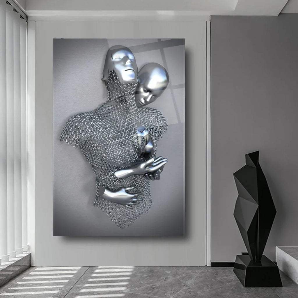 Couple Embrace Glass Wall Art - LUXARTDECO