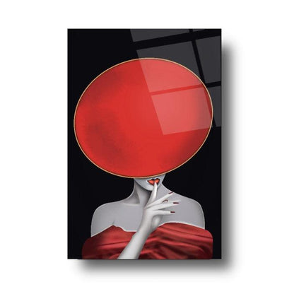 Femme au Chapeau Rouge Tableau en Verre Trempé