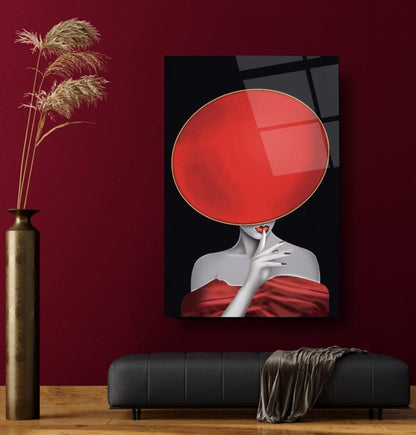Femme au Chapeau Rouge Tableau en Verre Trempé