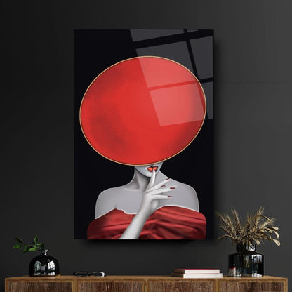 Femme au Chapeau Rouge Tableau en Verre Trempé