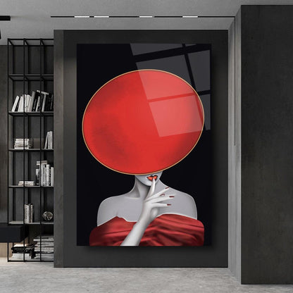 Femme au Chapeau Rouge Tableau en Verre Trempé