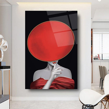 Femme au Chapeau Rouge Tableau en Verre Trempé