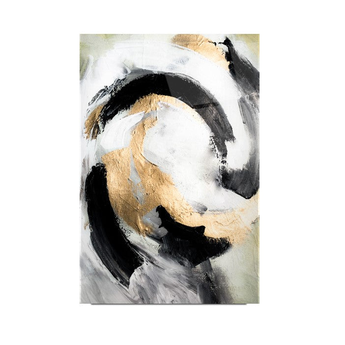 Abstract Or et Noir Tableau en Verre Trempé
