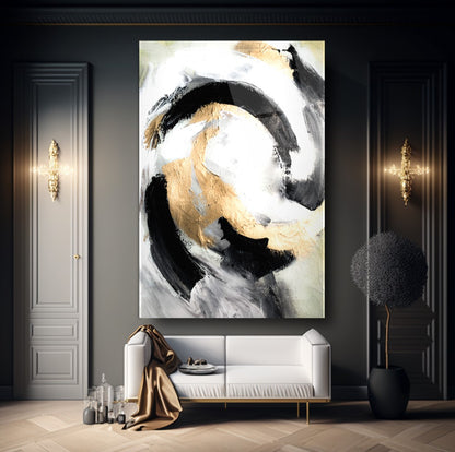 Abstract Or et Noir Tableau en Verre Trempé