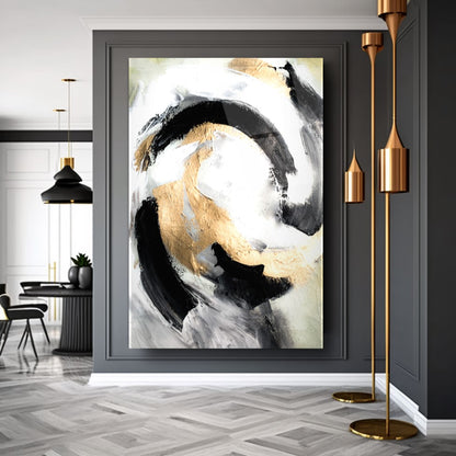 Abstract Or et Noir Tableau en Verre Trempé