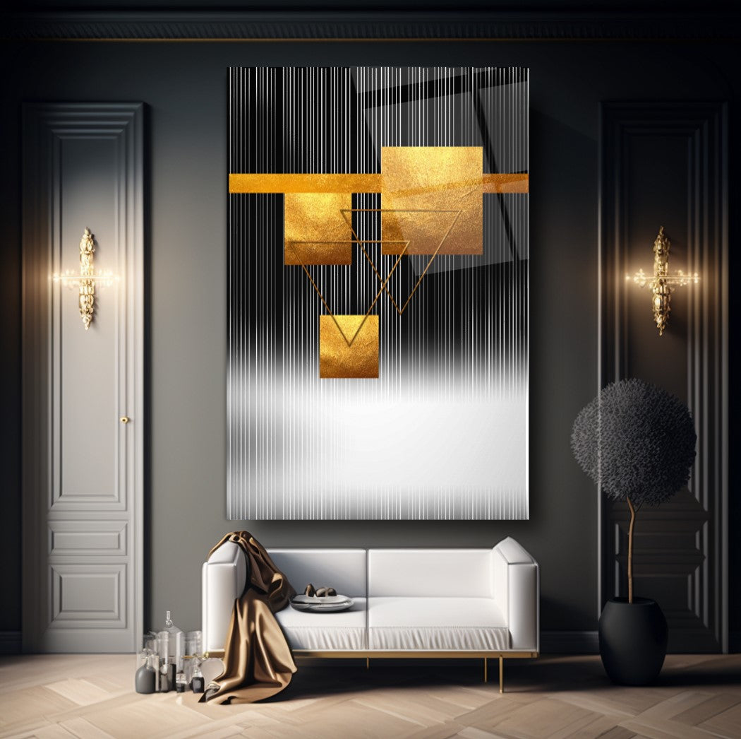 Art mural abstrait en verre doré