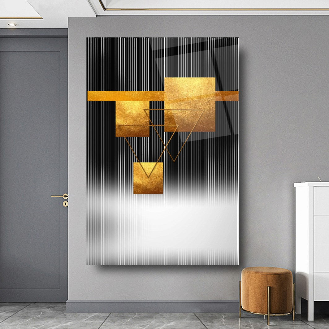 Art mural abstrait en verre doré