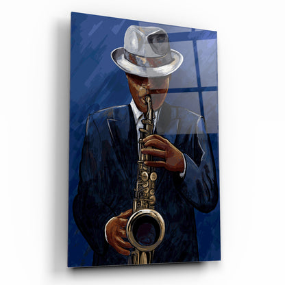 Man with Saxophone Glass Wall Art