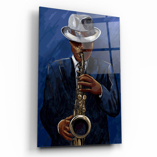 Uomo con Sassofono Quadro in Vetro Temperato