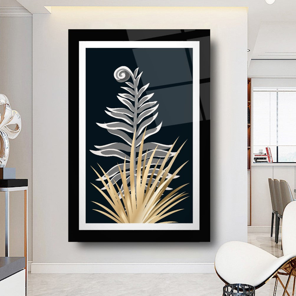 Art mural en verre avec feuilles