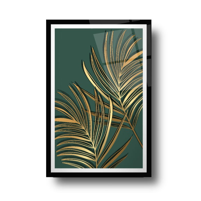 Décoration murale en verre à feuilles dorées 