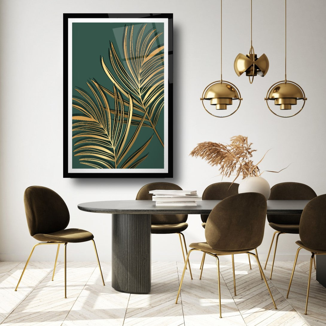 Décoration murale en verre à feuilles dorées 