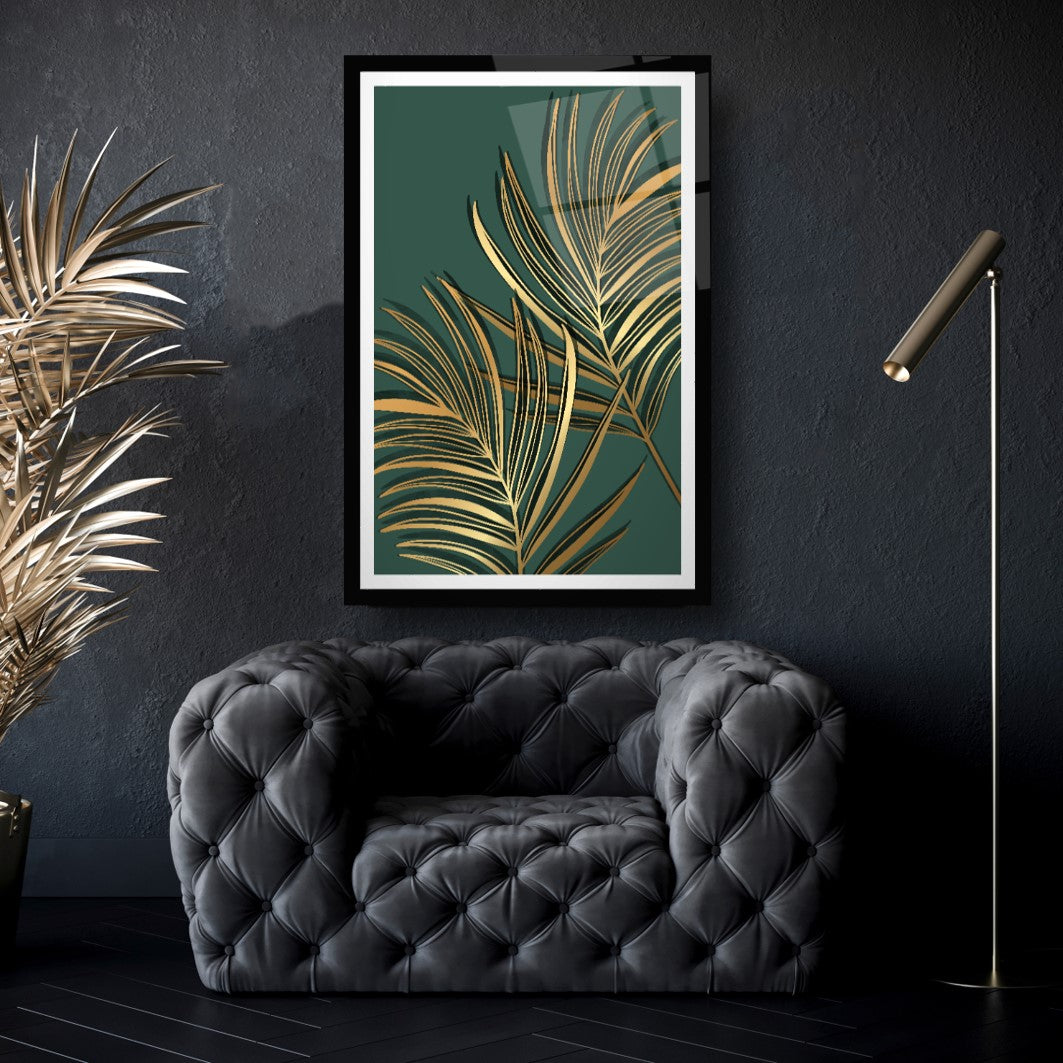 Décoration murale en verre à feuilles dorées 