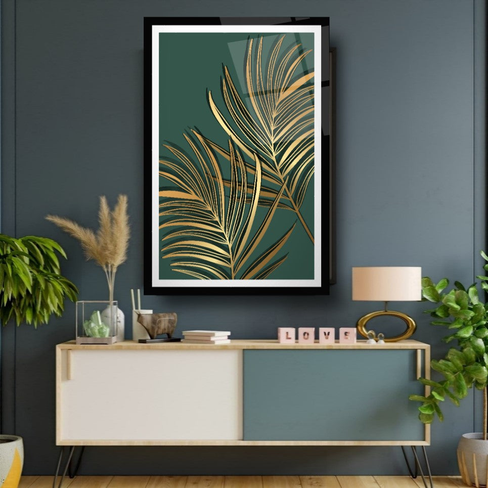 Décoration murale en verre à feuilles dorées 