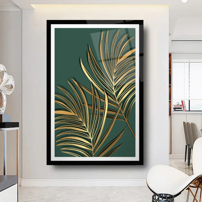 Golden Leaves Glass Wall Art - LUXARTDECO