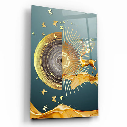 Golden Deer Glass Wall Art - LUXARTDECO