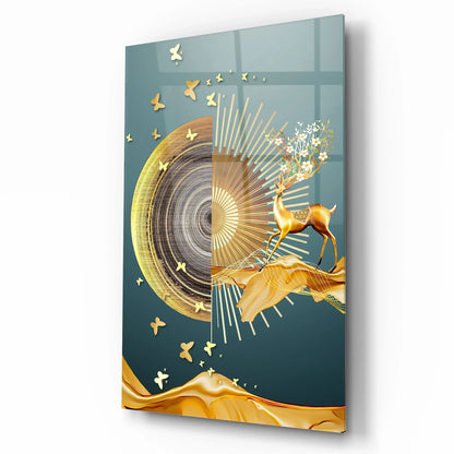 Golden Deer Glass Wall Art - LUXARTDECO