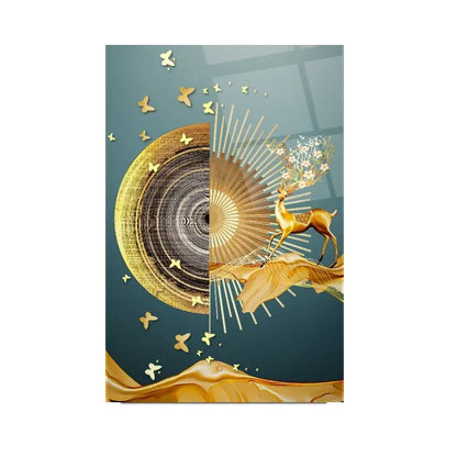 Golden Deer Glass Wall Art - LUXARTDECO