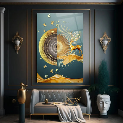 Golden Deer Glass Wall Art - LUXARTDECO