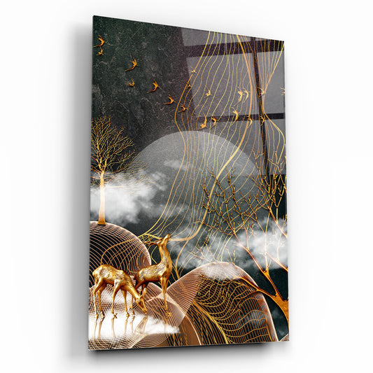 Gold Deer Glass Wall Art