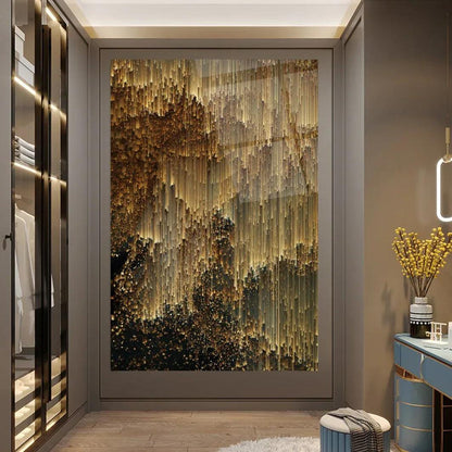 Golden Rain Glass Wall Art - LUXARTDECO