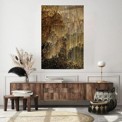 Golden Rain Glass Wall Art - LUXARTDECO