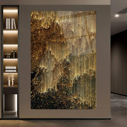 Golden Rain Glass Wall Art - LUXARTDECO