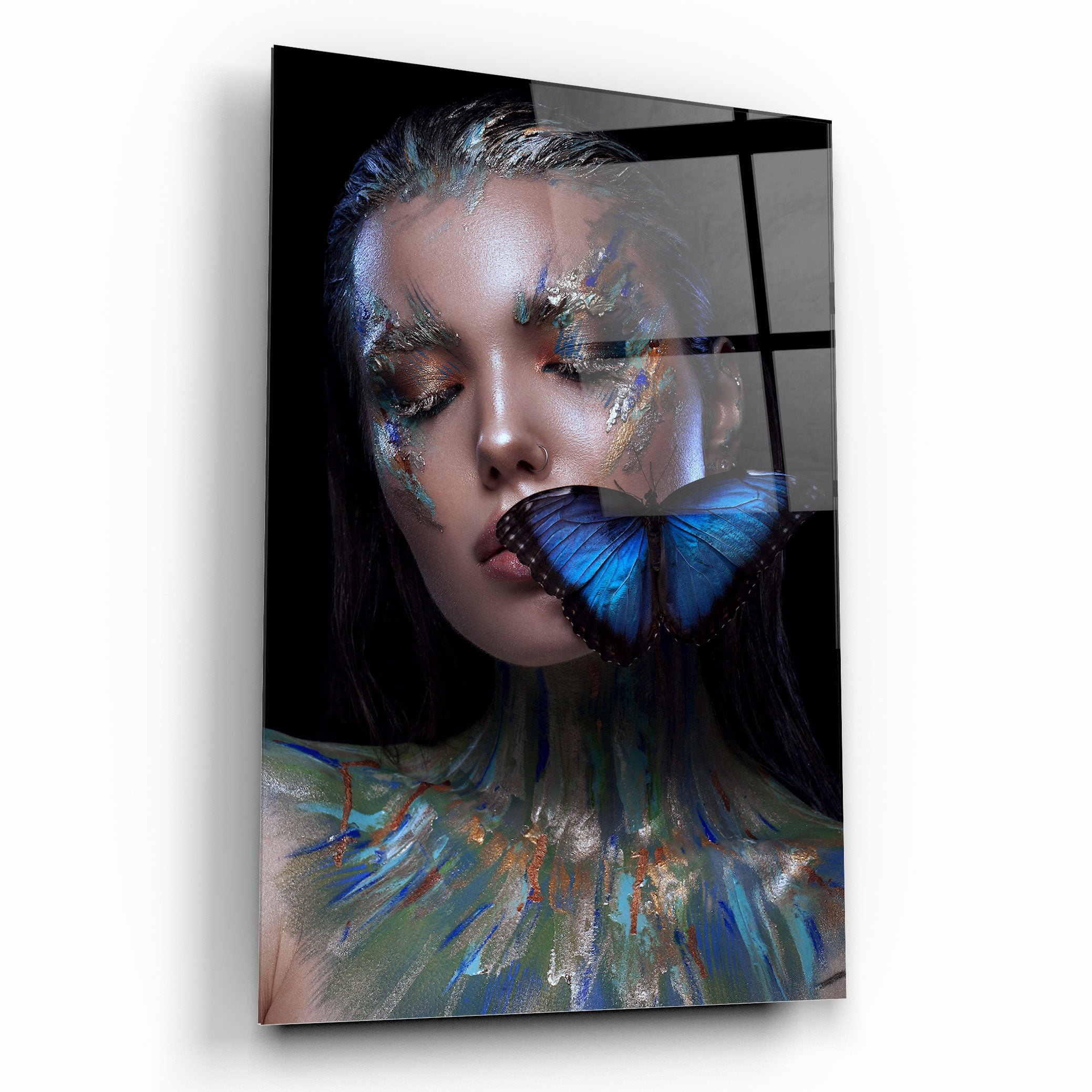 Tableau mural en verre Papillon et Femme