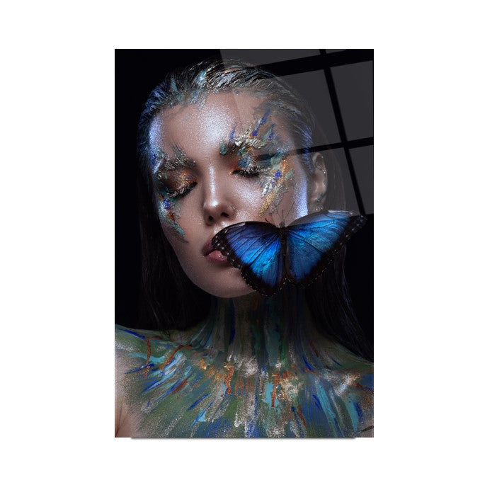 Tableau mural en verre Papillon et Femme