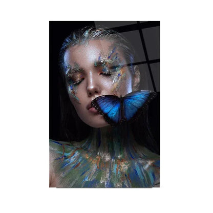 Butterfly and Woman Glass Wall Art - LUXARTDECO