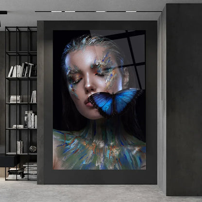 Butterfly and Woman Glass Wall Art - LUXARTDECO