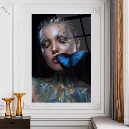 Butterfly and Woman Glass Wall Art - LUXARTDECO